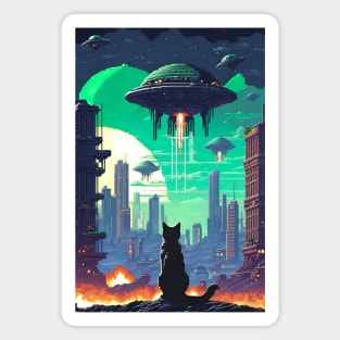 Pixel Art - City Cats (Aliens Invasion) Magnet